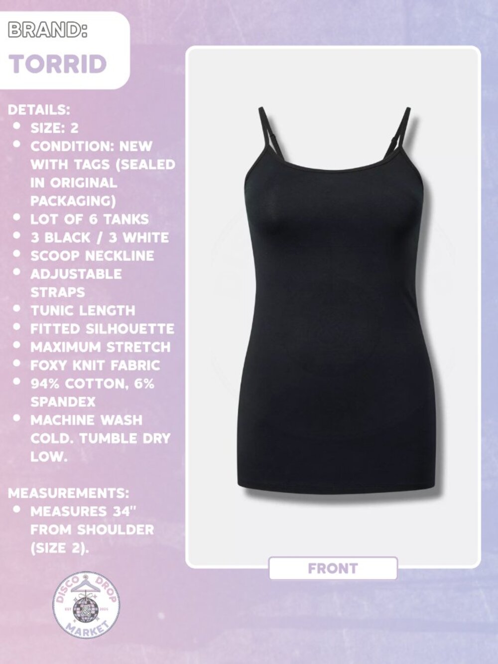 NWT Torrid Foxy Tunic Tank Lot of 6 | 3 Black + 3 White | Size 2
